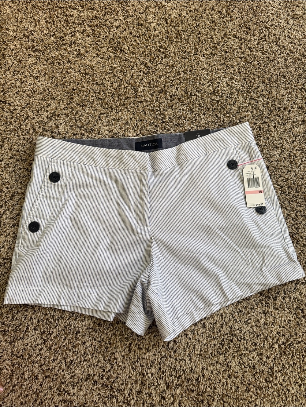 Nautica Women's White with Navy Pinstripe Seersucker Bermuda Shorts